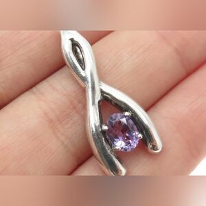 Oval Cut Claw Amethyst Wishbone Pendant